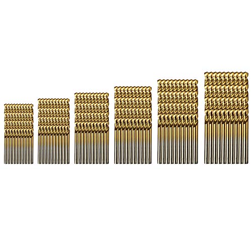 amoolo Drill Bit Set (60 pcs), Titanium Coated Twist Drill Bits for Wood, Soft Metal, Plastic, Aluminum Alloys, 1/8"-3/64"