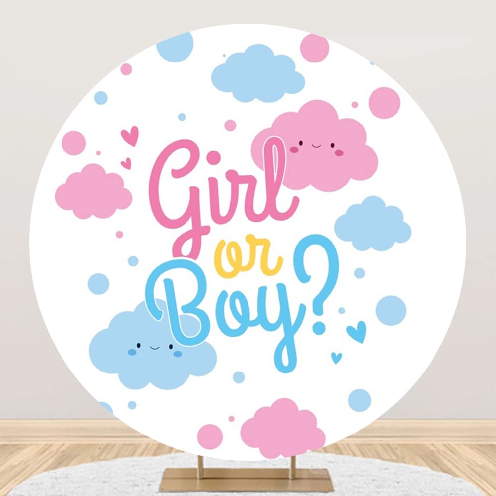 Ttincceer Background Boy or Girl Background 180 cm Baby Gender Reveal Baby Christening Party Circle Background Cover Blue Pink Cute Cloud Pattern Photography Background Photo Studi