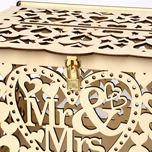 Efaster DIY Wooden Card Box with Lock,Rustic Wedding Card Box,Wedding Card Holder,Wooden Gift Boxes for Wedding Birthday Party (A)