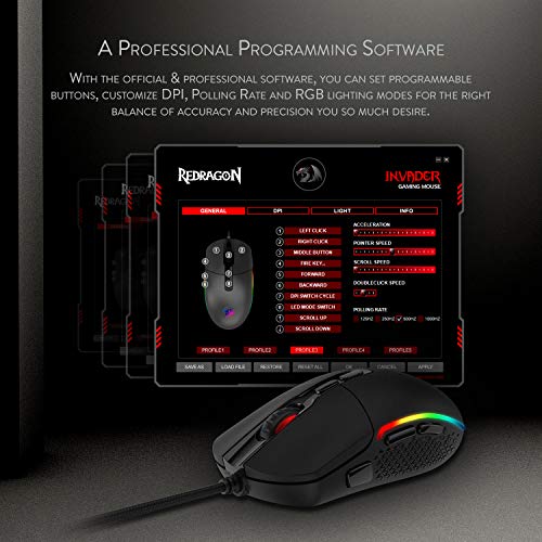 Redragon M719 Invader Wired Optical Gaming Mouse, 7 Programmable