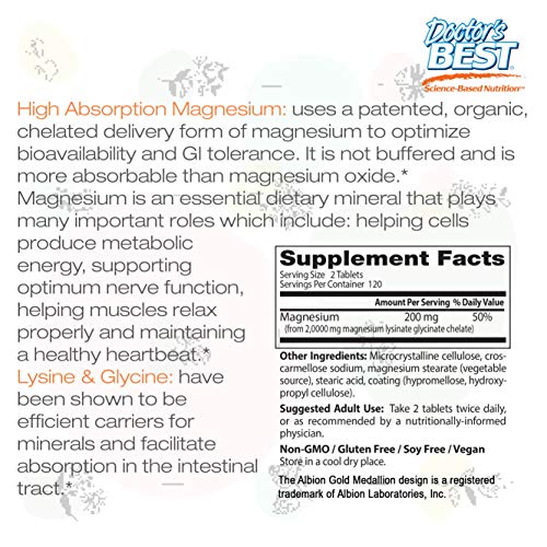 Doctor's Best High Absorption Magnesium Glycinate Lysinate, 100