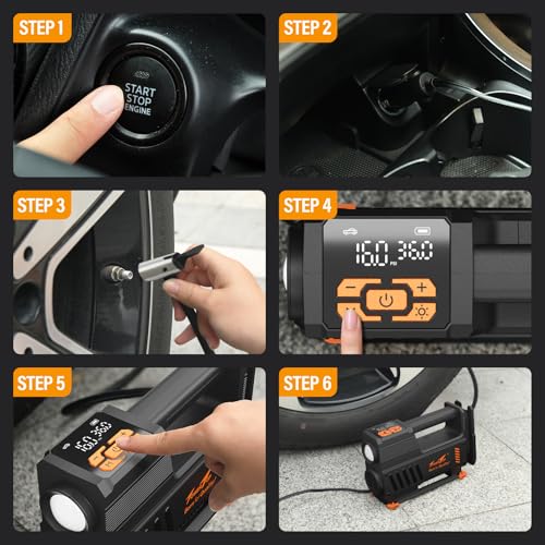 TowerTop Tyre Inflator Air Compressor: 5X Faster Heavy Duty 12V Car Tyre Pump, Auto-Stop & Memory, High Precision Gauge, 500lm LED Torch, 3.5M Cord, All-in-One Design 30S Fast Inflation with Handbag