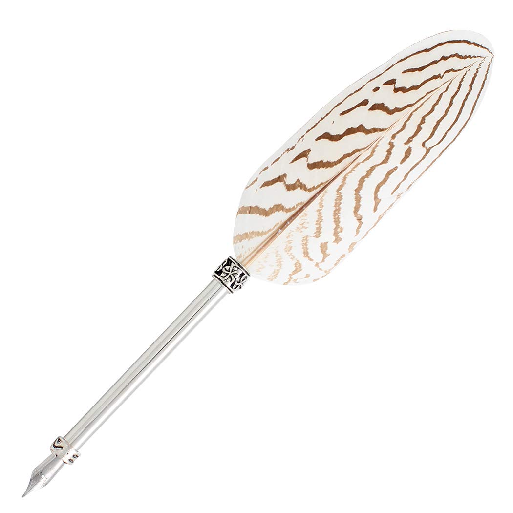 Gullor Vintage Feather Quill Pen, Nuture Feather Dip Pen with Gift Box, White & Brown