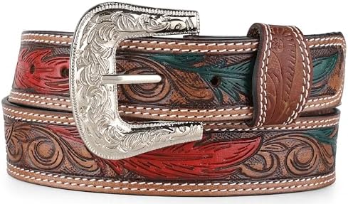 Wrangler Women\'s Western Rodeo Tooled Leather Belt Crumrine Buckle Size 34 EUC Vintage WRANGLER Tooled Brown Leather Belt Western Oval  main image 4
