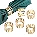 Derker Napkin Rings Pack, Set of 6 Hollow Out Round Napkin Rings for for Wedding, Party, Holiday, Dinner (Gold)