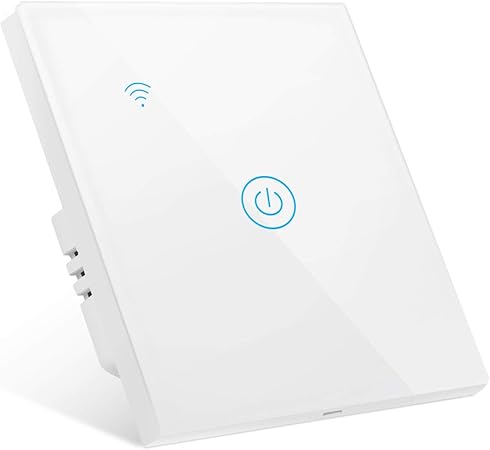 Gobesty Interruptor de Pared Wi Fi Interruptor Luz WiFi Interruptor Inteligente compatible con Alexa Google Home Smart Life Panel de vidrio tctil 1 Vas No se requiere cable neutro