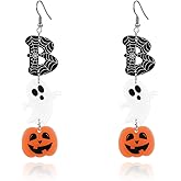 Halloween Acrylic Earrings for Women, Witch Bat Ghost Pumpkin, Scary Funny Cosplay Party Jewelry