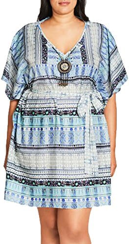 City Chic Moroccan Tile Plus Size Tunic in Blue Tile - Size 24/XXL
