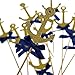 Bilipala Anchor Cake Cupcake Topper Picks For Nautical Theme Decorations Party Supplies, 12 Counts