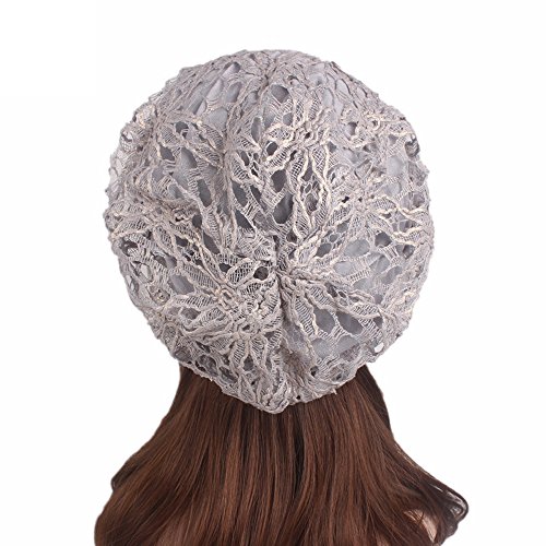 Wcysin Women Embroidery Net Turbans Headwear Head Scarf Head wraps Cancer Hats (Grey)