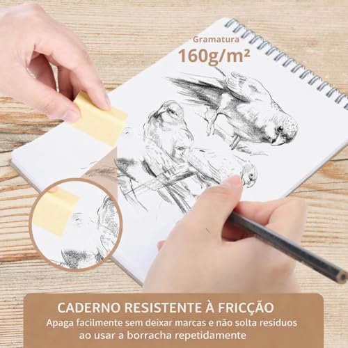 Sketchbook Profissional para Desenho Artístico – Caderno de Desenho com Papel A4 Gramatura 160g/m² 24 Folhas Premium para Esboços, Ilustrações, Croquis, Mangá e Anotações Criativas