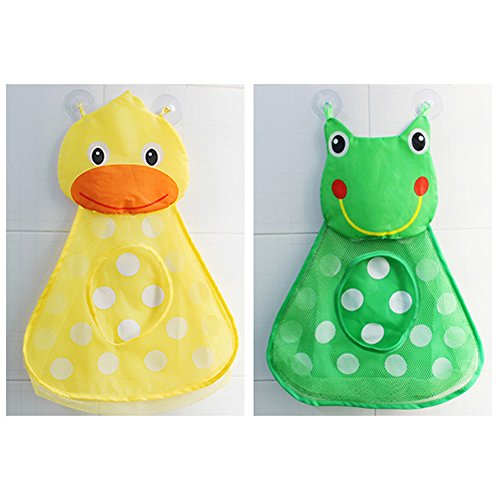 Baby Bath Toy Organizer Cute Animal Shape,Bathroom Toy Storage Net Bag with Strong Suction Cups,Keep Kids Bathtub Toys Dry and Neat (Yellow Duck)