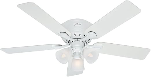 Hunter Indoor Low Profile Ceiling Fan With Pull Chain Control Reinert 52 Inch White 53011