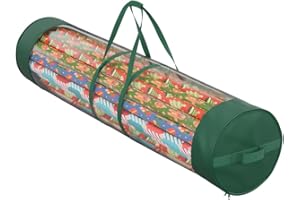 ProPik Wrapping Paper Organizer Storage Bag for All Your Gift Wrap & Ribbons, Fits Long 40 Inch Rolls, Hold Up To 24 Rolls, Heavy Duty Clear PVC Bag with Handles (Green & Clear)