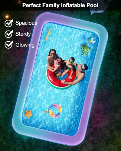 Inflatable Pool for Adults and Kids, 130"x72"x22" Full Size Inflatable Pools with Lights & Pump, Large Blow Up Pool for Family, Thickened Inflatable Swimming Pool for Outdoor Backyard