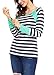Asvivid Women's Autumn Color Block Long Sleeve Ladies T-Shirt Crewneck Striped Blouse Tops X-Large Green