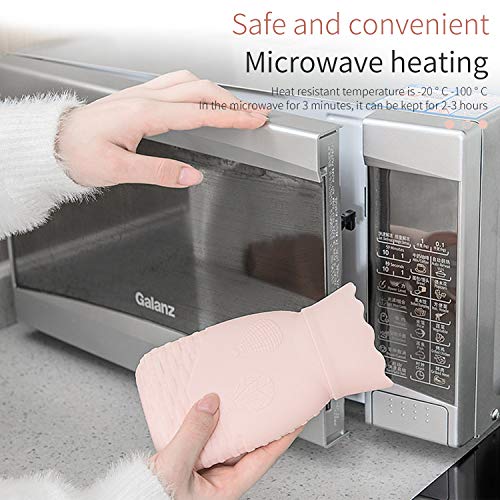 Microwave Heating Bottle Environmental Silicone Transparent Hot Water Bag with Knit Cover, Hot & Cold Therapies - Gift for Birthday, Christmas, Valentine's Day, Gift Exchange Party (Small, Pink)