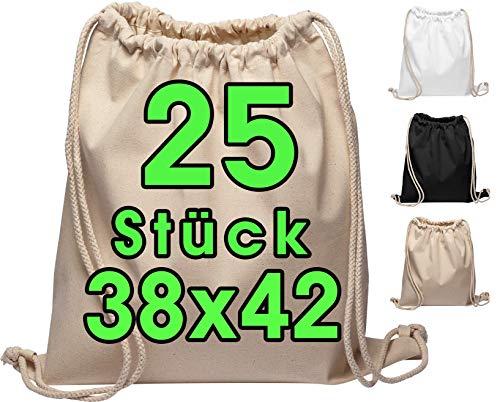 Baumwoll Turnbeutel 25 Stück 38 x 42cm Sportbeutel - Rucksack Stofftasche