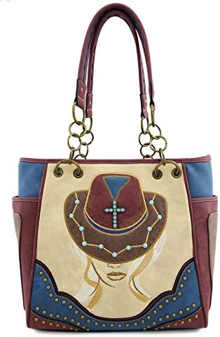 Angie&Allie Women Western Vintage Cowgirl Handbags Purses Vegan Leather Tote Shoulder Bag Rhinestore Studded 17590