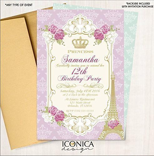 Vintage French Party - Paris - Victorian - Pink Royal Princess Invitation Marie Antoinette Printed or Printable File Free Shipping - Glossy Papper