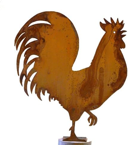 Elegant Garden Design 15-inch Rooster, Steel Silhouette with Rusty Patina