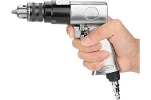 Chazcool Air Drill, 1700rpm High-speed Pneumatic Drill, 3/8Inch Reversible Rotation Drill Tool for Hole Drilling Used for Furniture, Machine Production
