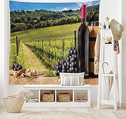 Ambesonne Winery Tapestry, Red Wine Bottles with