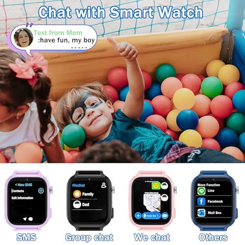 pmstuy Children's GPS Smart Watch, 4G Teen Smart Watch with Telephone, Video Call, WiFi, Bluetooth, SOS, Class Mode, Face ID, App Store, Whatsapp, Alarm Clock, IP68 Smartwatch Children Gifts (Blue)