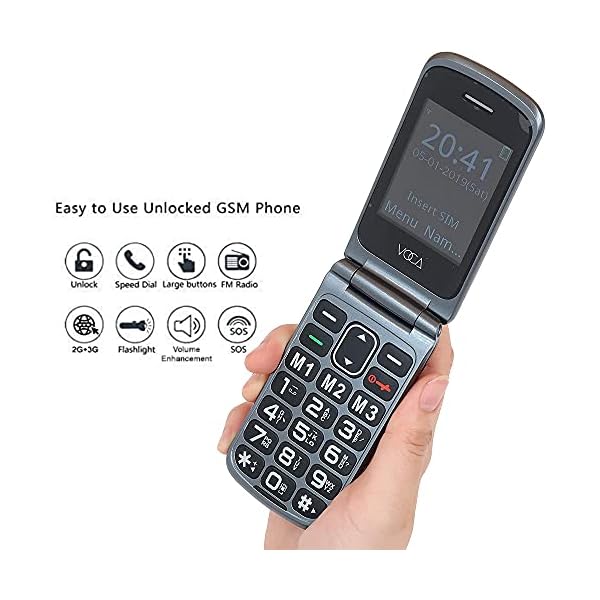 VOCA-V330-3G-Flip-Phone-Voice-Control-Big-Button-Simple-Easy-to-Use-Clamshell-Unlocked-SIM-Free-Senior-Mobile-Phone-Black VOCA Big Button Mobile Phone for Seniors, Clamshell Phone, V330, Unlocked 3G, SOS Button, Speed Dial, and Charging…