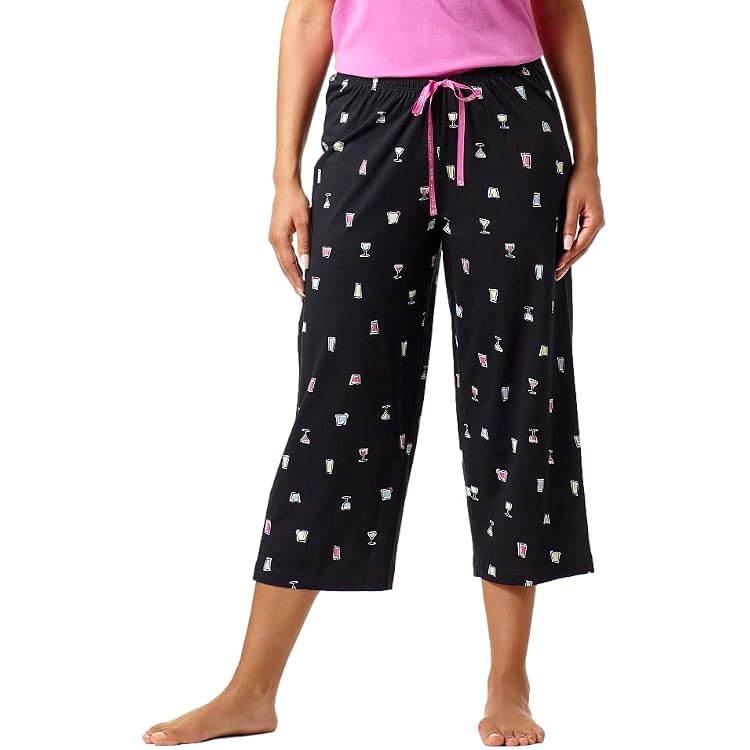 HUE Women's Printed Knit Pajama Set - Short Sleeve Tee & Capri Pants Sleepwear