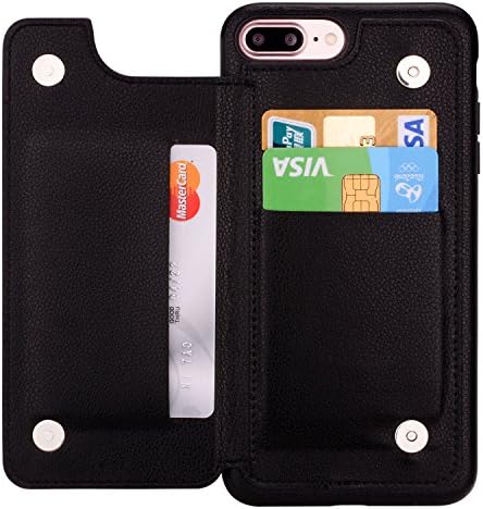 iPhone 7 Plus Case, iPhone 8 Plus Case Leather Card Holder Wallet Case Magnetic Button Protective Case for iPhone 7 Plus/iPhone 8 Plus - 5.5 Inch - Black