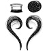 0 Gauge Black Ink Glow in the Dark Teardrop Glass Spiral Taper (8mm) - 4 Pieces