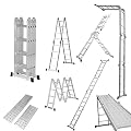 Luisladders 15.5FT Multi-Purpose Aluminium Extendable Ladder Holds up to 330lbs Includes 2 Iron Plates EN 131 Standard GS Certified GLT36M