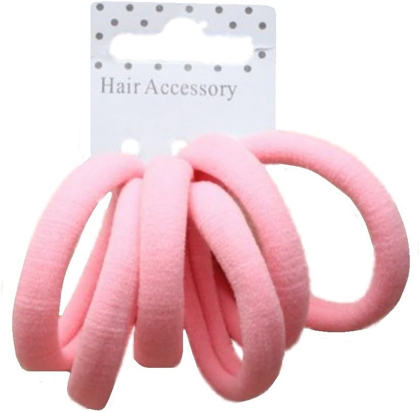 Set of 6 Pink Soft Jersey Endless Hair Elastics Bobbles Bands, Baby Pink, 1 count (Pack of 6)
