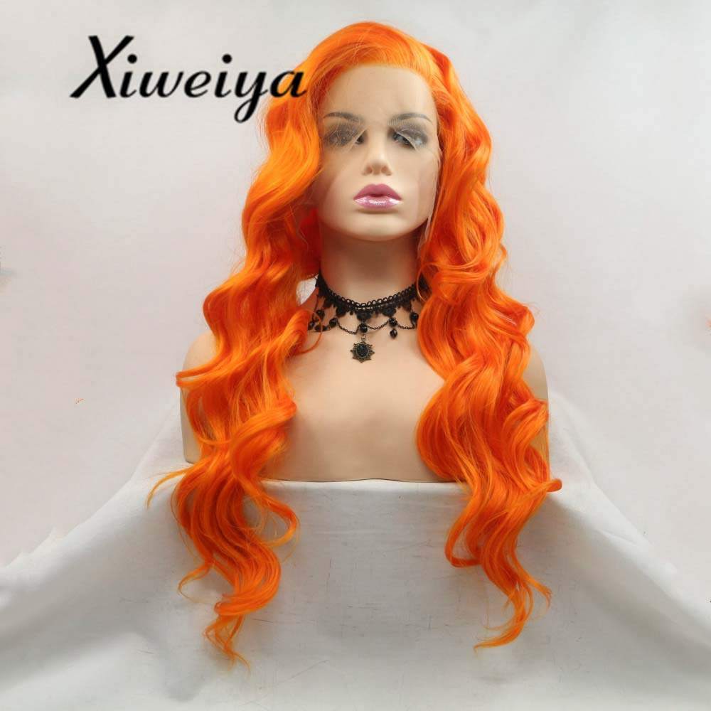 Xiweiya Mixed Orange Synthetic Lace Front Wigs - Loose Wave Long Hair - Heat Resistant - Women's Cosplay Wigs with Side Parting