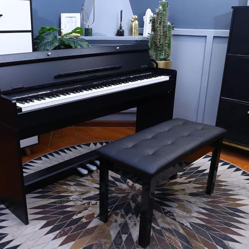 Wooden Piano Bench with Padded Cushion, Duet Piano Chair with Seat Storage Compartment, Piano Stool Seat for Music Books, Black 73 * 32 * 45Cm