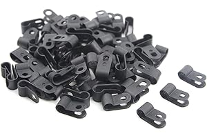 TOVOT 200 PCS 1/4" Nylon Cable Clips R-Type Cable Clip Black Plastic Wire Clamps Fasteners for Wire Mounting