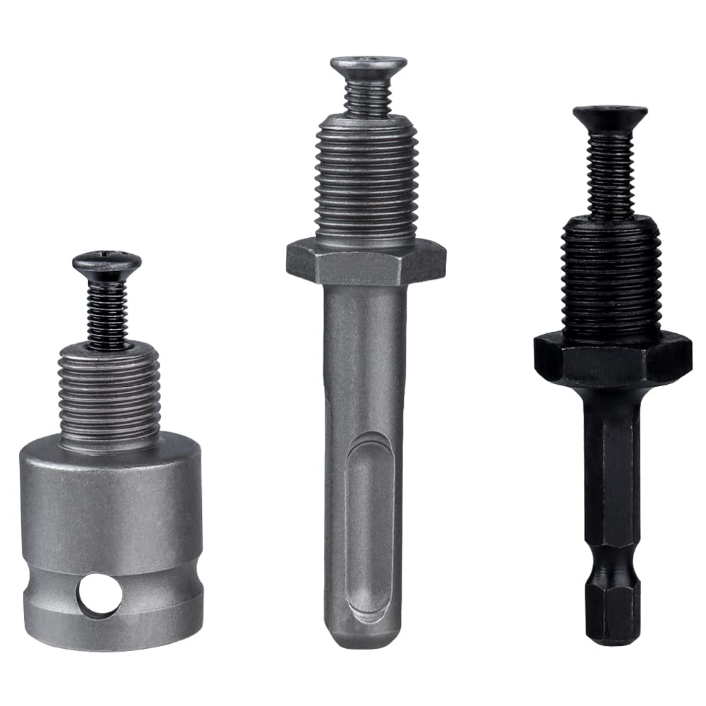 Mesee 3 Pieces Drill Chuck Adapter Connecting Rod 1/2-20UNF Thread Mount Chuck Converter Attachment Extensions Kit- 1/4" Quick Change Hex Shank, SDS Plus Shank and 1/2" Square Female Adaptor