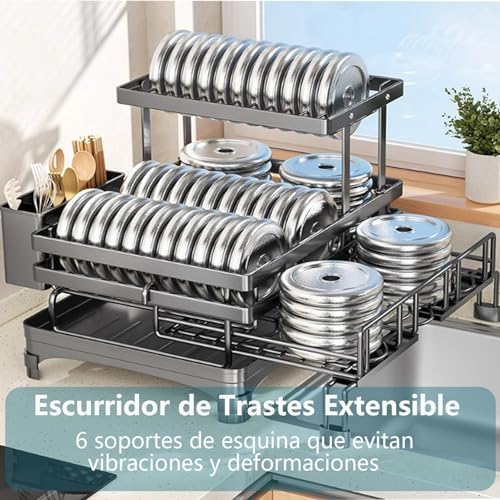 WEGOPAI Escurridor de Trastes Extensible,Escurridor de Platos de Doble Capa Escurreplatos Plegable Puede Contener Cuencos Palillos yTazas Etcpara Encimera de Cocina (A)