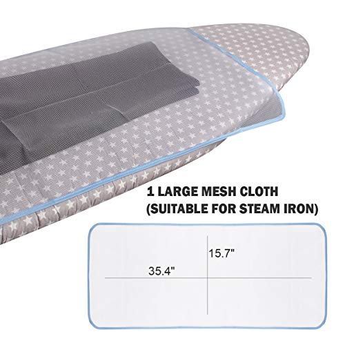 Ironing Board Cover and Pad Thick Standard Size 15" x 54",Elastic Edges and 4 Adjustable Fasteners Make Cotton Ironing Board Padded Cover Surface Smoother,1 Large Protective Scorch Mesh Cloth(Gray) - Thumbnail 2