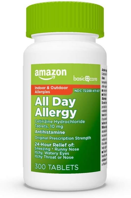  Basic Care All Day Allergy, Cetirizine Hydrochloride Tablets, 10 mg, Antihistamine, 300 Count: Health & Personal Care