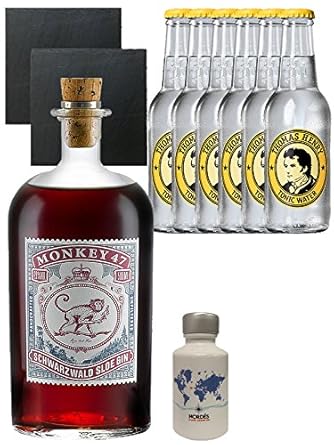 Gin-Set Monkey 47 SLOE GIN Schwarzwald Dry Gin 0,5 Liter + Nordes Atlantic Gin 0,05 Liter Miniatur + 6 Thomas Henry Tonic Wat
