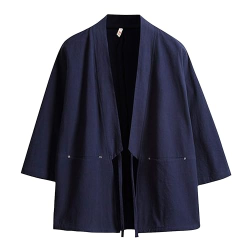 Haseil Men's Kimono Cardigan Japanese Jackets Casual Cotton Open