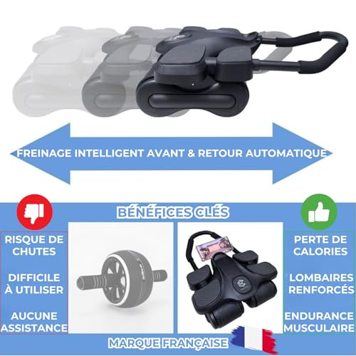 EZAYEEK - Assisted Abdominal Wheel. Heavy Duty Abdominal Roller The Abdominal Roller For Men & Women. Abdominal Roller With Automatic Rebound. Suitable For Sheathing With Its 4 Wheels!