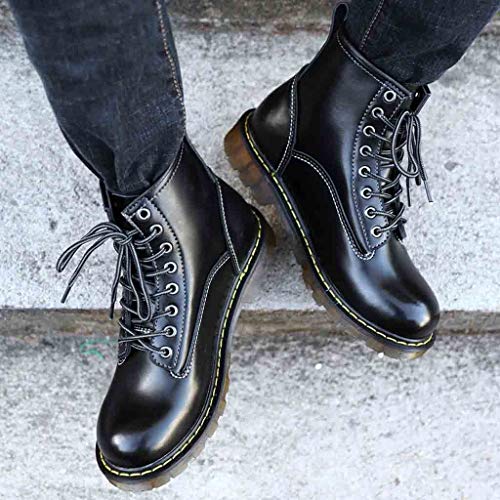 kaifongfu Men Boots PU Leather Winter Waterproof Ankle Boots Shoes(Black,43)