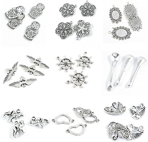 33 PCS Jewelry Making Charms Cartoon Bird Love Heart Connector Camel Spoon Tablespoon Rudder Angel Wings Oval