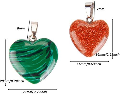 20 Pieces Heart Shape Stone Pendants Chakra Beads DIY Crystal Charms 2 Differen