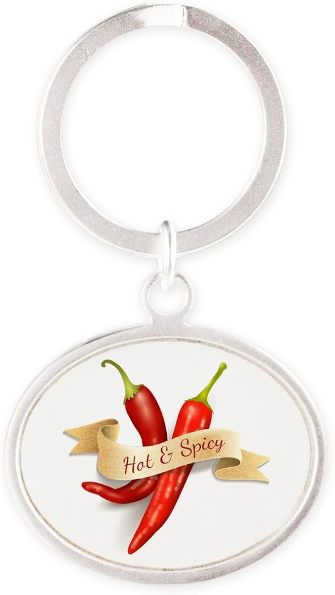 Oval Keychain Hot & Spicy Chili Peppers Clothing