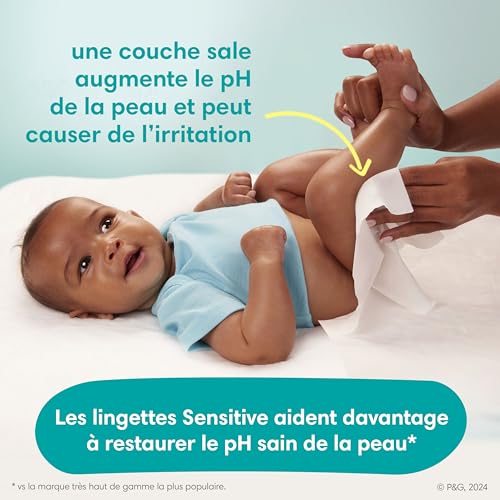 PAMPERS BABY WIPES, SENSITIVE, WATER BASED WIPE, CLINICALLY PROVEN, HYPOALLERGENIC, AND UNSCENTED FOR BABIES, 336 WIPES TOTAL (4 FLIP-TOP PACKS)
