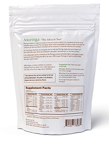 Premium Pure Certified Organic Raw Moringa Oleifera Superfood Leaf Powder